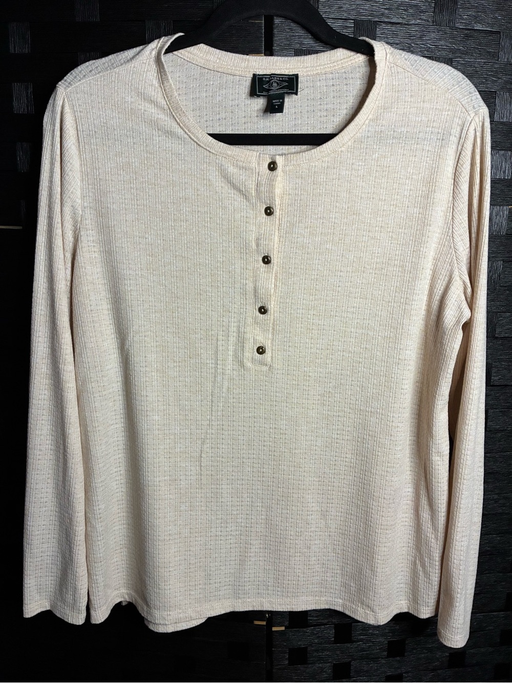 G.H. Bass & Co. Cream Waffle Henley with Button Placket